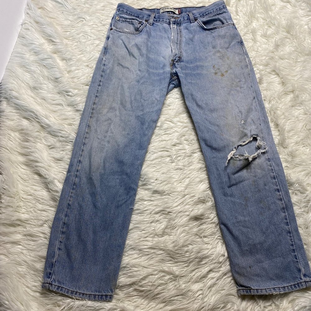 Levis 505 Jeans Mens 36x30 Straight Leg Distressed Worn‎ Denim Regular Fit 90s